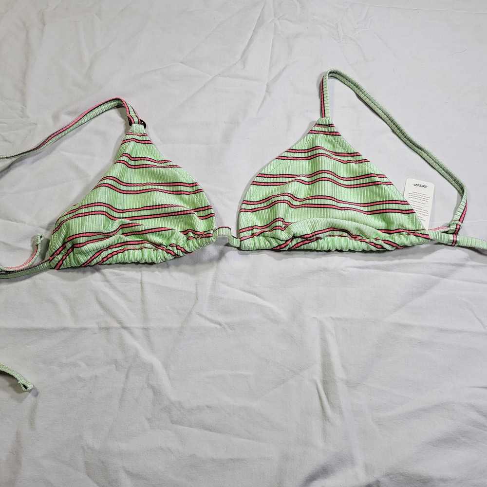 Aerie Mint and Pink Striped Bikini Triangle Womens Juniors Size XL Top Nwt